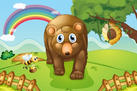 Illustration of a big brown bear at the hillsのイラスト素材