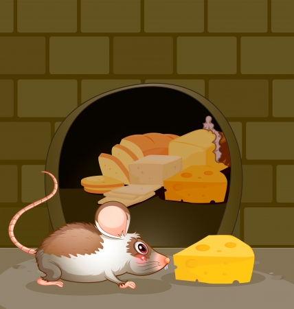 Illustration of a hole at the wall with bread and cheeseのイラスト素材