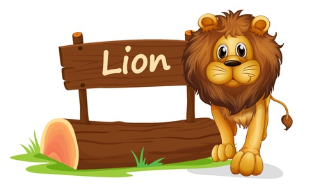 Illustration of an animal beside a wooden signboard on a white backgroundのイラスト素材