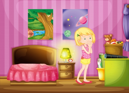Illustration of a girl wishing inside her roomのイラスト素材