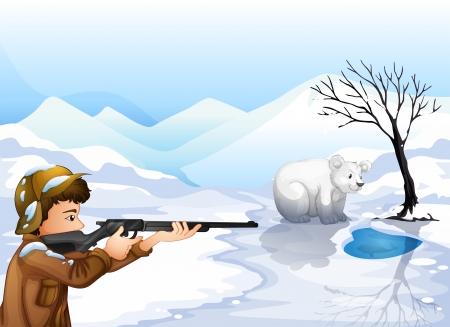 Illustration of a boy the shooting bearのイラスト素材