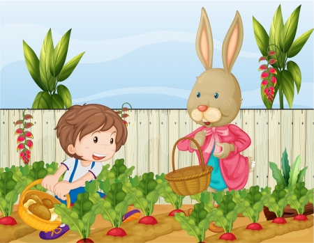 Illustration of the gardener and the bunnyのイラスト素材