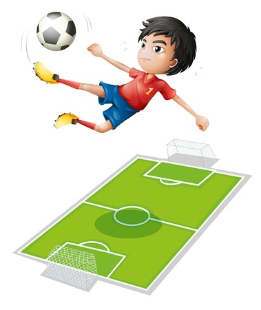 Illustration of a boy kicking the ball on a white backgroundのイラスト素材