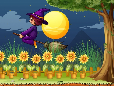 Illustration of a witch in the gardenのイラスト素材