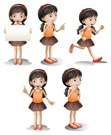 Illustration of the five different positions of a girl on a white backgroundのイラスト素材
