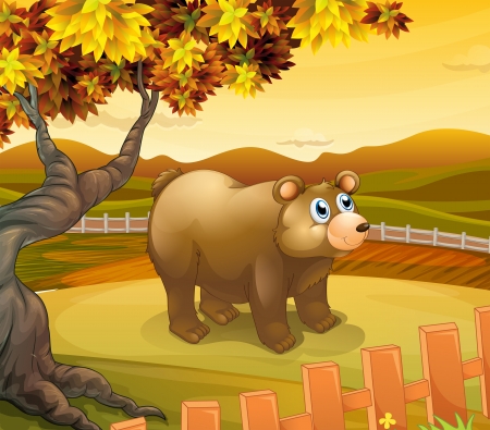 Illustration of a big bear inside the fenceのイラスト素材