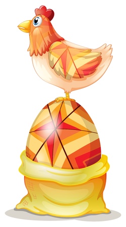 Illustration of the chicken at the top of a colorful big egg on a white backgroundのイラスト素材