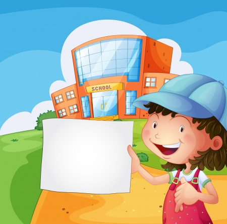 Illustration of a girl holding a blank paperのイラスト素材
