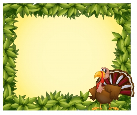 Illustration of a green border with a turkey on a white backgroundのイラスト素材