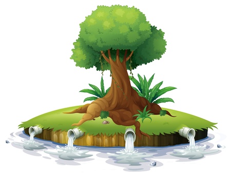 Illustration of a big tree in an island on a white backgroundのイラスト素材