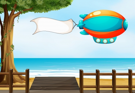 Illustration of an aircraft at the beach with an empty signageのイラスト素材