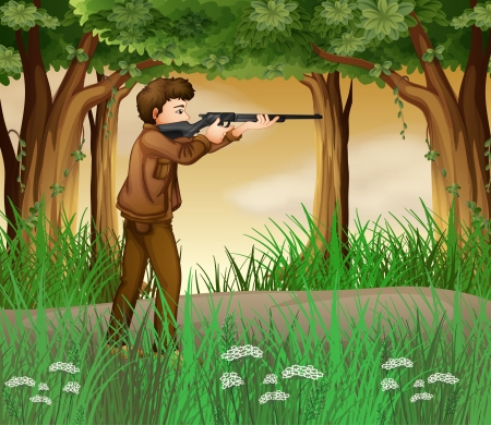 Illustration of a hunter inside the jungleのイラスト素材