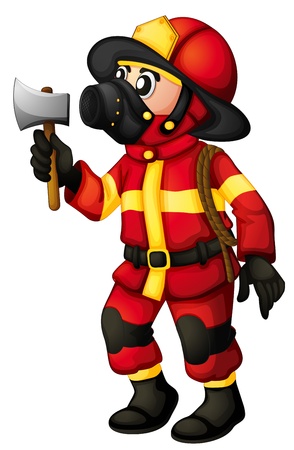 Illustration of a fireman holding an axe on a white backgroundのイラスト素材