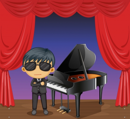 Illustration of a piano with a pianistのイラスト素材