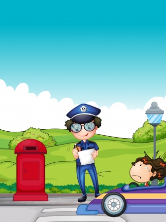 Illustration of a girl caught by the traffic enforcerのイラスト素材