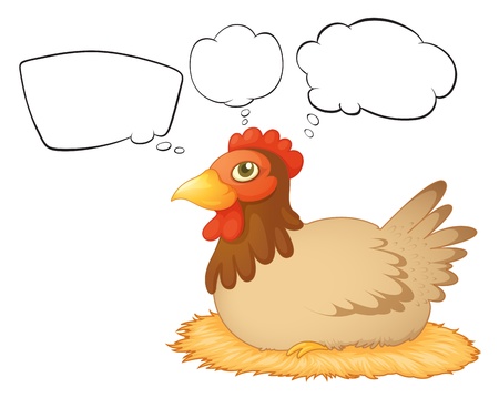 Illustration of a hen laying eggs with empty callouts on a white backgroundのイラスト素材