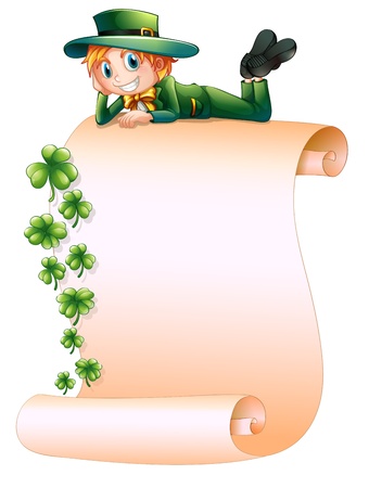 Illustration of a boy at the top of an empty paper on a white backgroundのイラスト素材