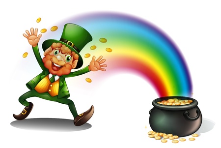 Illustration of a man with a pot of golds on a white background のイラスト素材