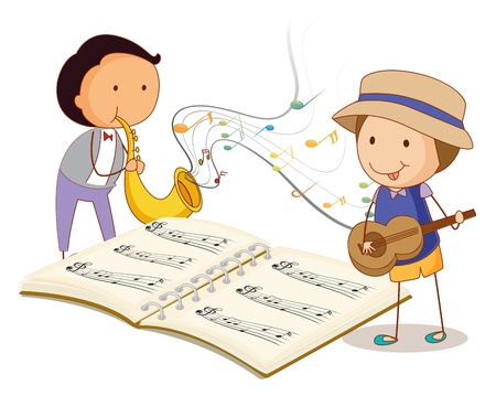 Illustration of the musicians playing with the musical instruments on a white backgroundのイラスト素材