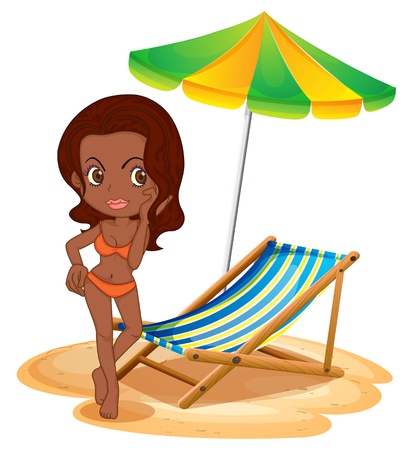 Illustration of a tan lady at the beach on a white backgroundのイラスト素材