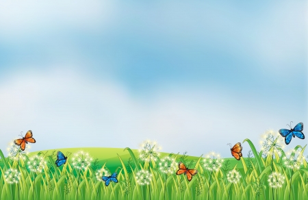 Illustration of the colorful butterflies in the gardenのイラスト素材