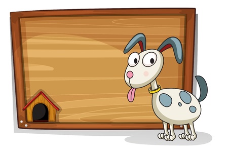 Illustration of an empty board with a white puppy on a white backgroundのイラスト素材