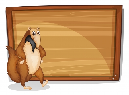 Illustration of a wild animal beside an empty board on a white backgroundのイラスト素材