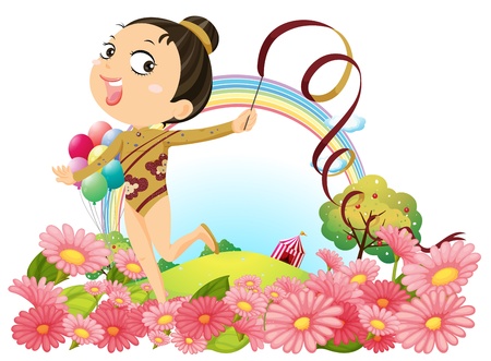 Illustration of a dancer in the hill with a graden on a white backgroundのイラスト素材