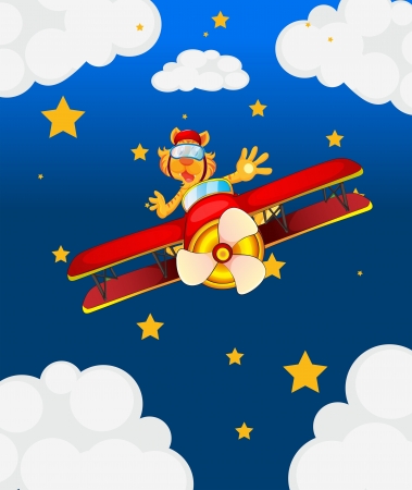 Illustration of a tiger in an aircraft in the skyのイラスト素材
