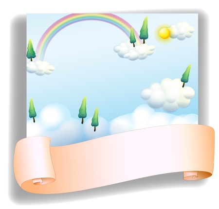 Illustration of the pine trees in the sky and the empty template on a white backgroundのイラスト素材
