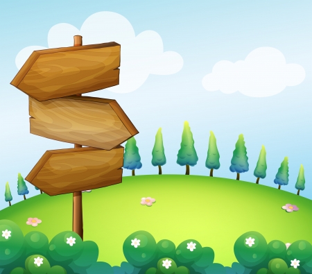 Illustration of a hill with wooden arrow boardsのイラスト素材