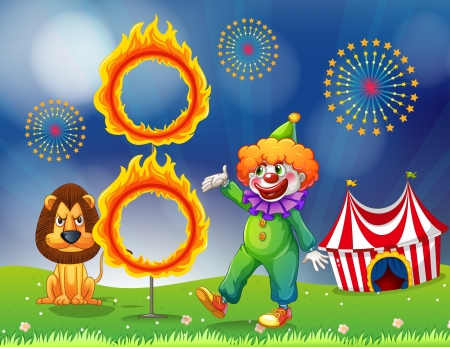 Illustration of a lion and a clown performingのイラスト素材