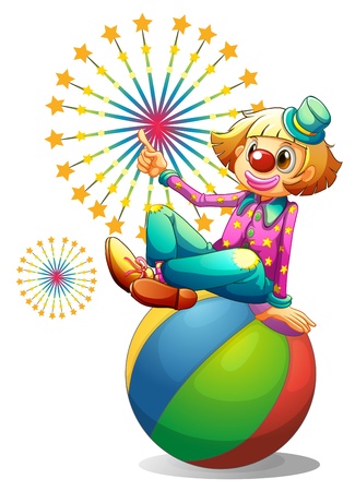 Illustration of a clown above the inflatable ball on a white backgroundのイラスト素材