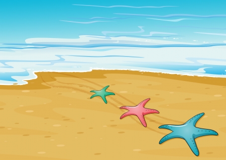 Illustration of the three colorful starfishes in the beachのイラスト素材