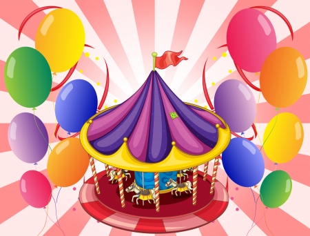 Illustration of a carousel at the center of the balloonsのイラスト素材