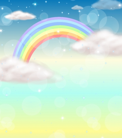 Illustration of a rainbow in the skyのイラスト素材