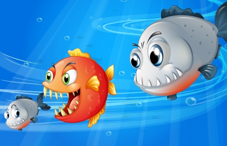 Illustration of the three scary fishesのイラスト素材