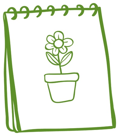 Illustration of a notebook with a drawing of a flower in a pot on a white backgroundのイラスト素材