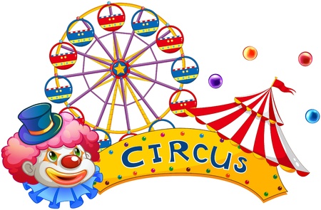 Illustration of a signage at the circus with a clown on a white backgroundのイラスト素材