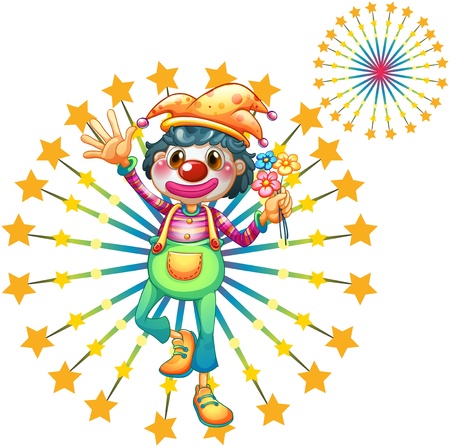 Illustration of a firework display with a clown on a white backgroundのイラスト素材