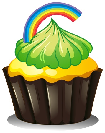Illustration of a cupcake with a green icing on a white backgroundのイラスト素材