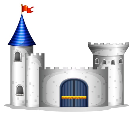 Illustration of a castle with a red flag on a white backgroundのイラスト素材