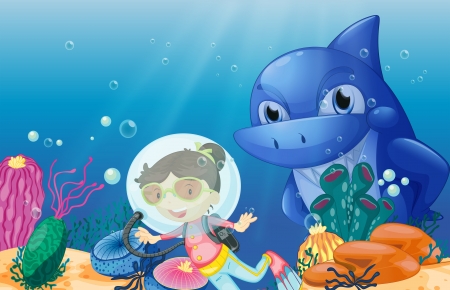 Illustration of a young scuba diverのイラスト素材