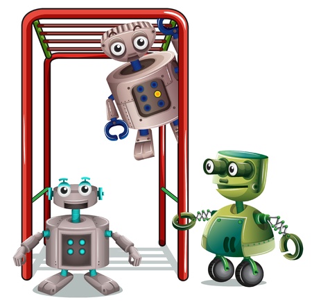 Illustration of the three robots playing on a white backgroundのイラスト素材