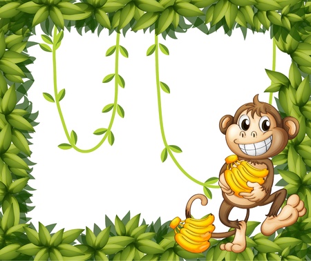 Illustration of a happy monkey holding bananas on a white backgroundのイラスト素材