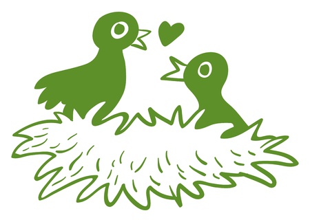 Illustration of the two love birds in their nest on a white backgroundのイラスト素材