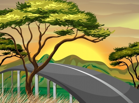 Illustration of a narrow road near the mountainsのイラスト素材