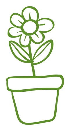 Illustration of a green pot with a green flower on a white background のイラスト素材