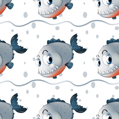 Illustration of a wallpaper design with big fishes on a white backgroundのイラスト素材