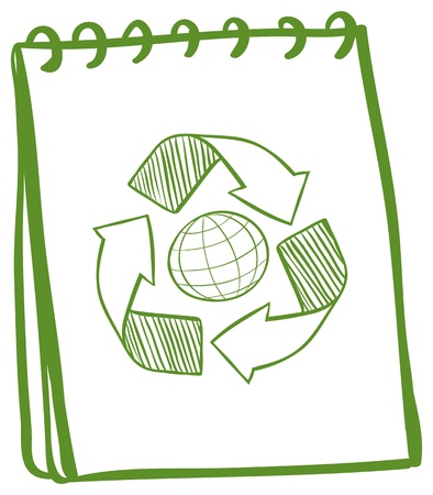 Illustration of a green notebook with a drawing of the recycle symbol on a white backgroundのイラスト素材